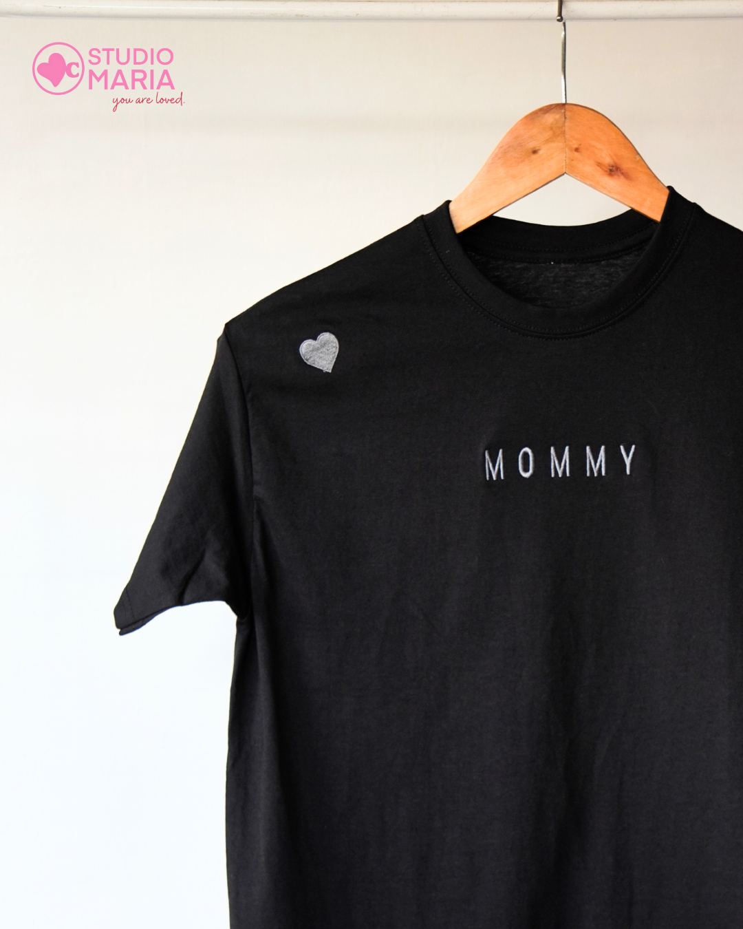 Mommy Heart Embroidered Mom Statement Shirt