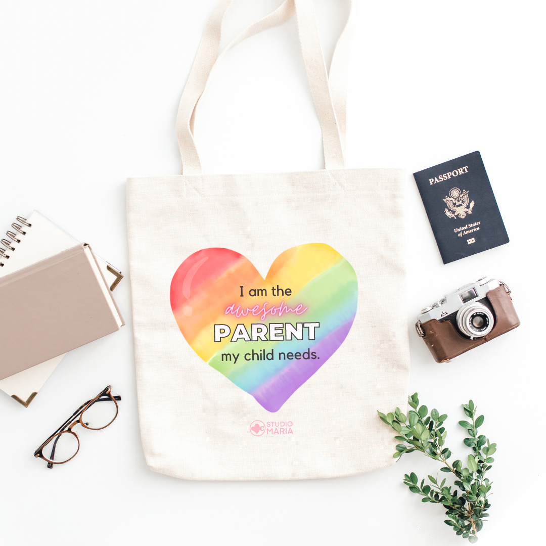Rainbow Heart Parent Affirmation Summer Tote Bag for Moms