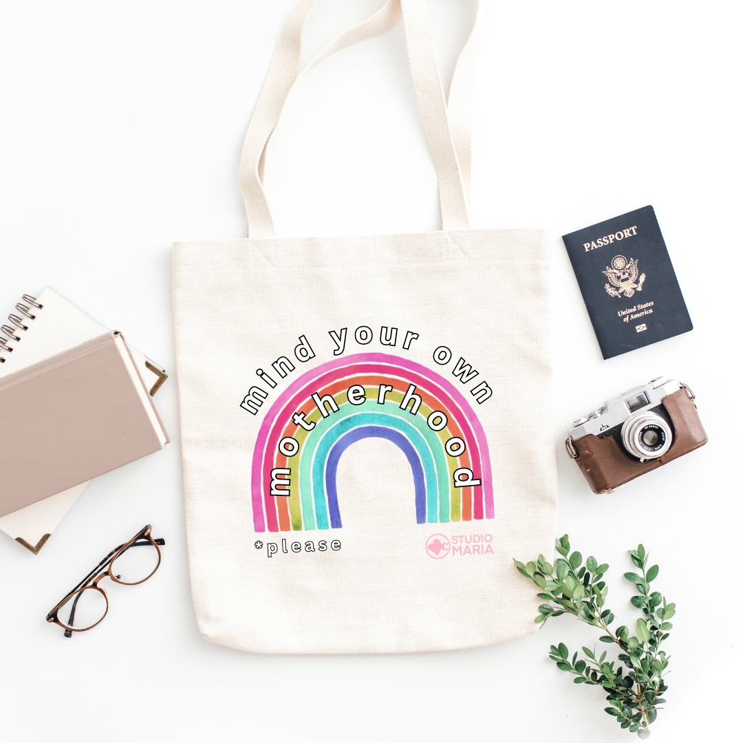 Mind Your Own Motherhood Please Rainbow Summer Tote Bag for Moms