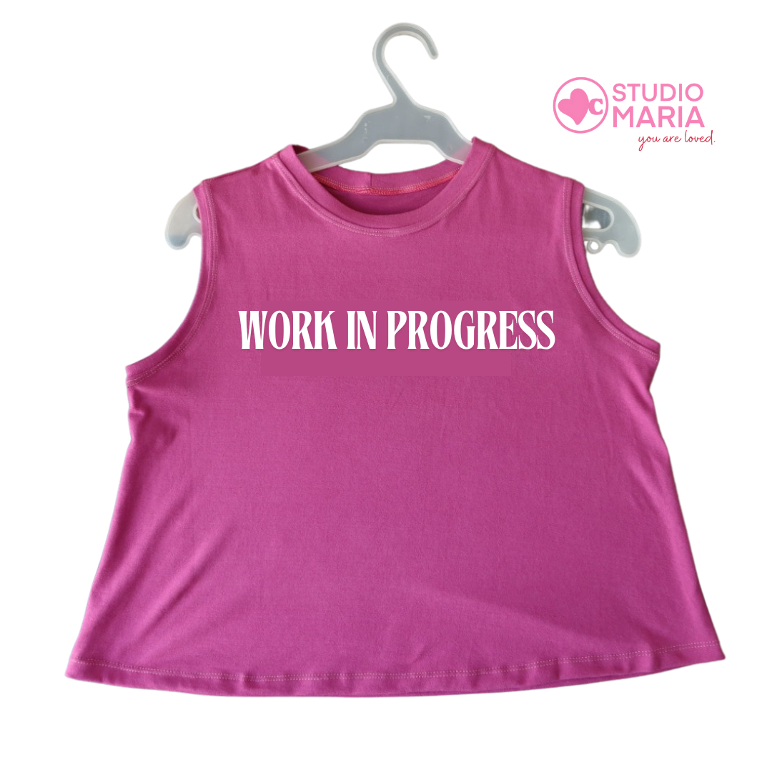 Work in Progress Mom Statement Muscle Tee Summer Crop