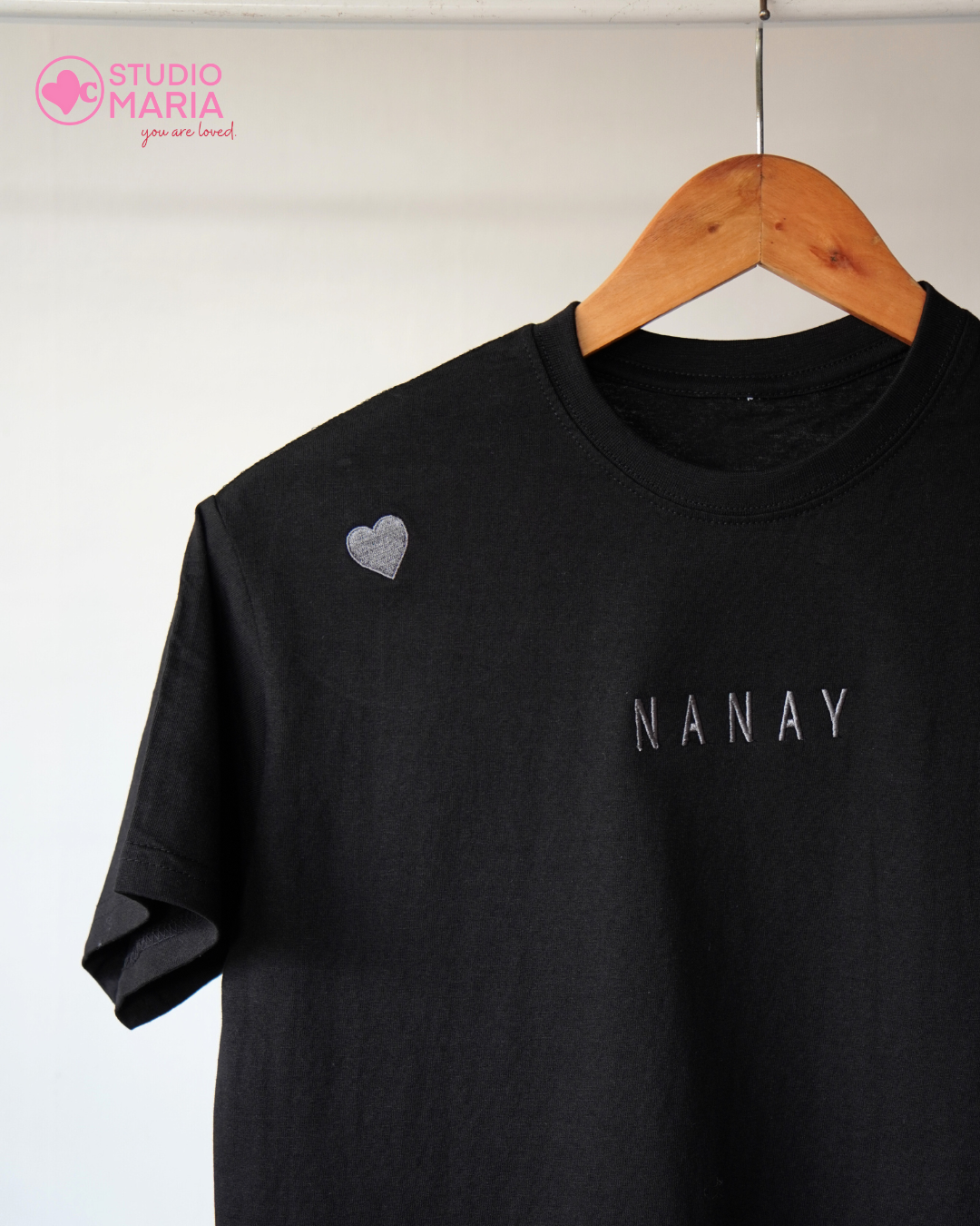 Nanay Heart Embroidered Mom Statement Shirt
