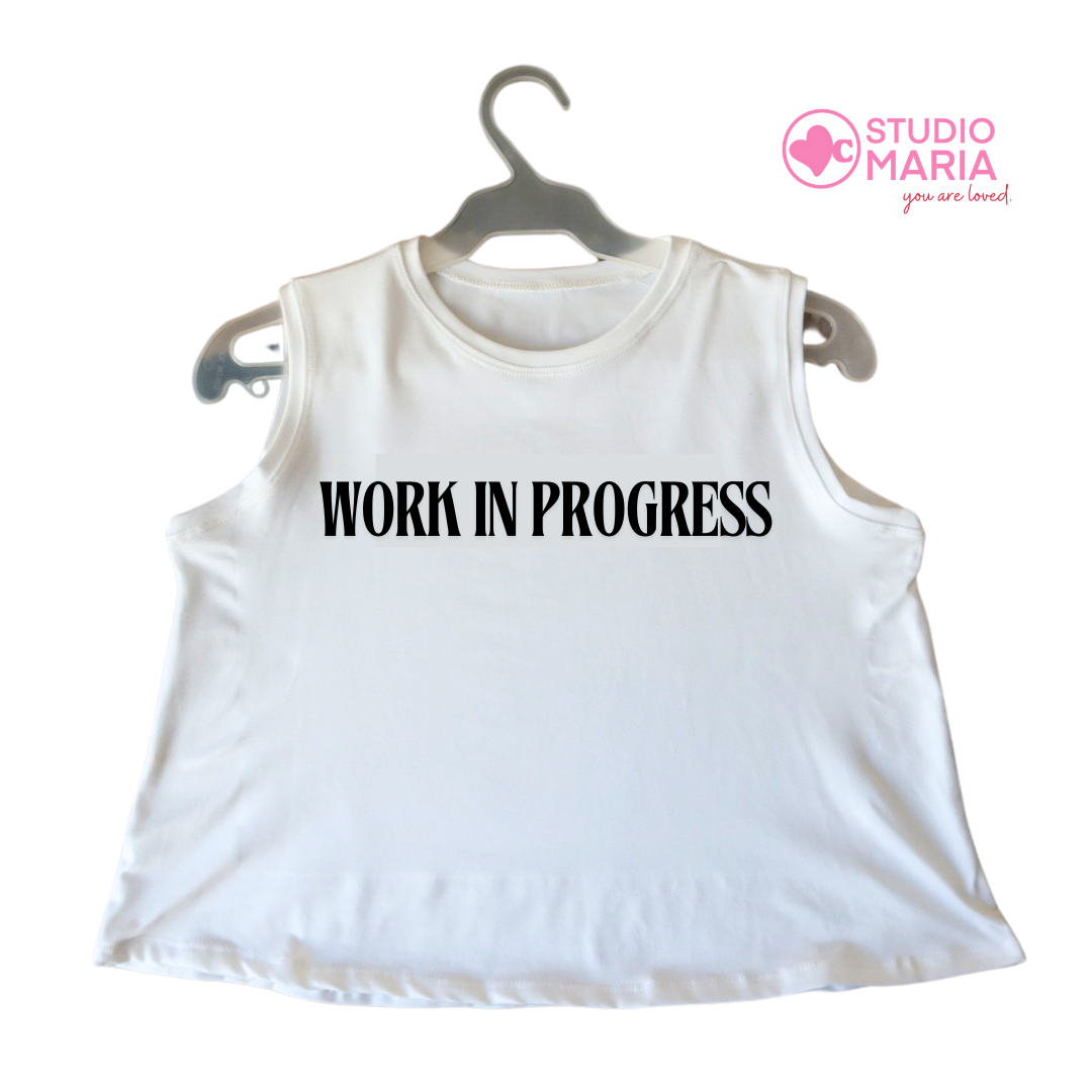 Work in Progress Mom Statement Muscle Tee Summer Crop