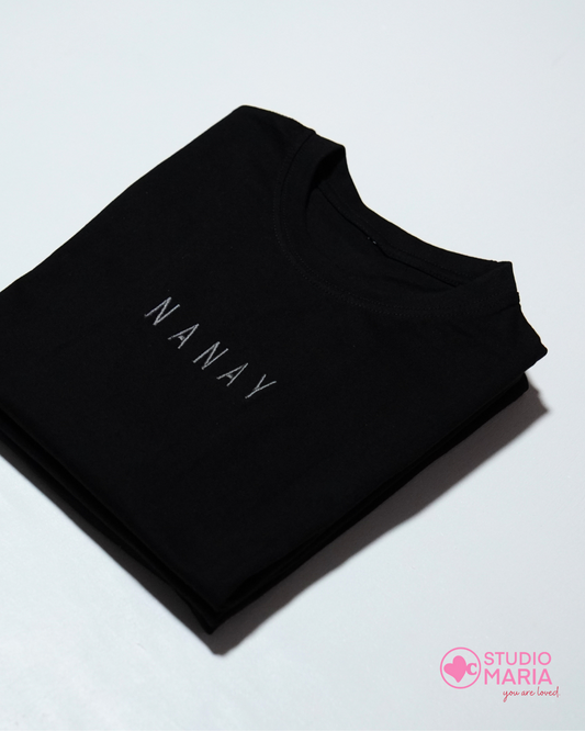 Nanay Heart Embroidered Mom Statement Shirt