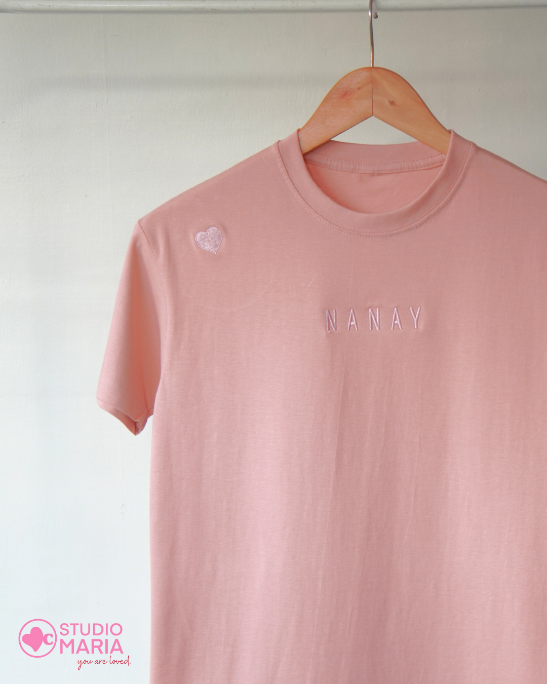 Nanay Heart Embroidered Mom Statement Shirt