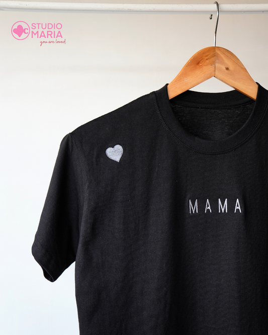 Mama Heart Embroidered Mom Statement Shirt