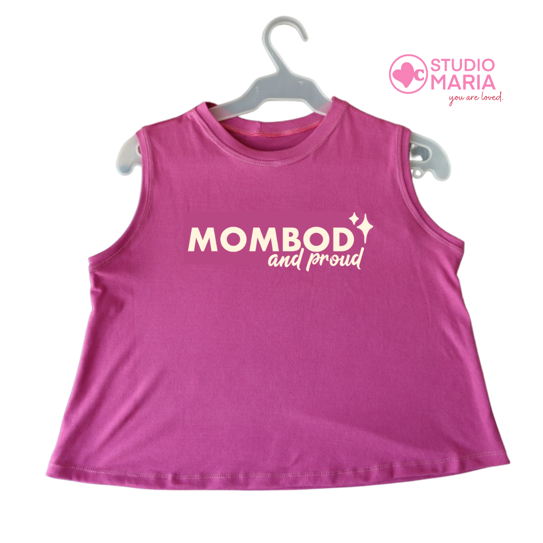 Mombod and Proud Mom Statement Muscle Tee Summer Crop Shortee