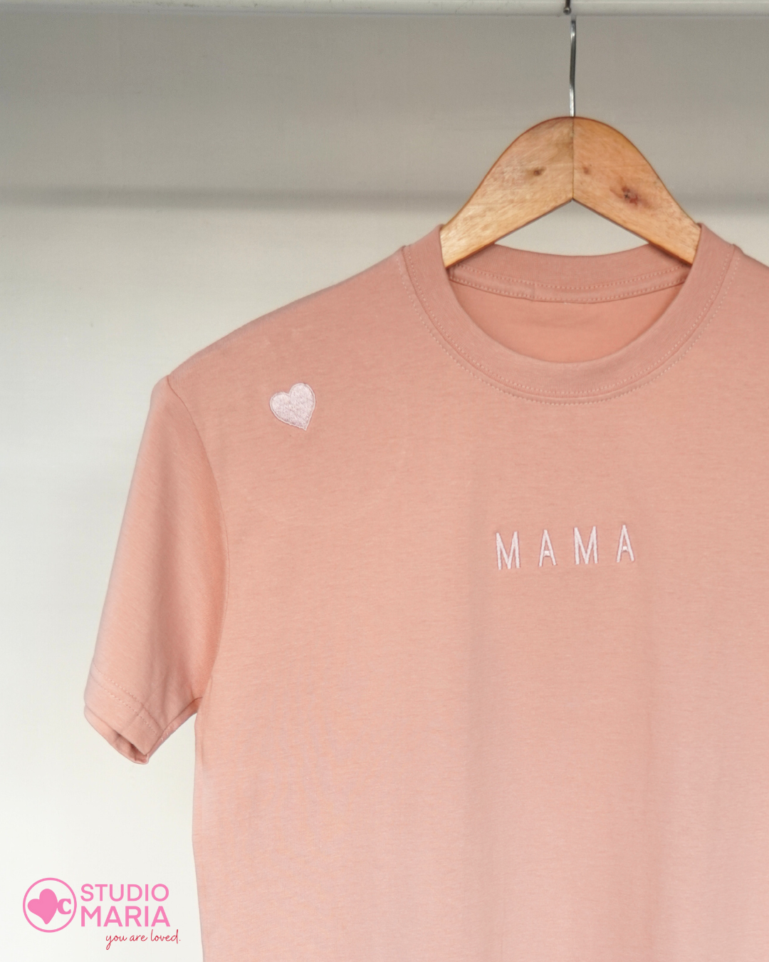 Mama Heart Embroidered Mom Statement Shirt