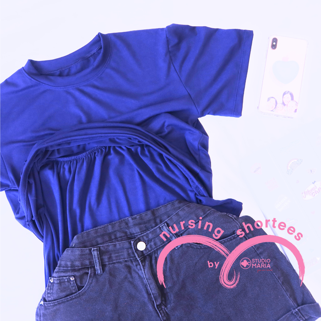 Nursing Breastfeeding-Friendly Shortee in Blue