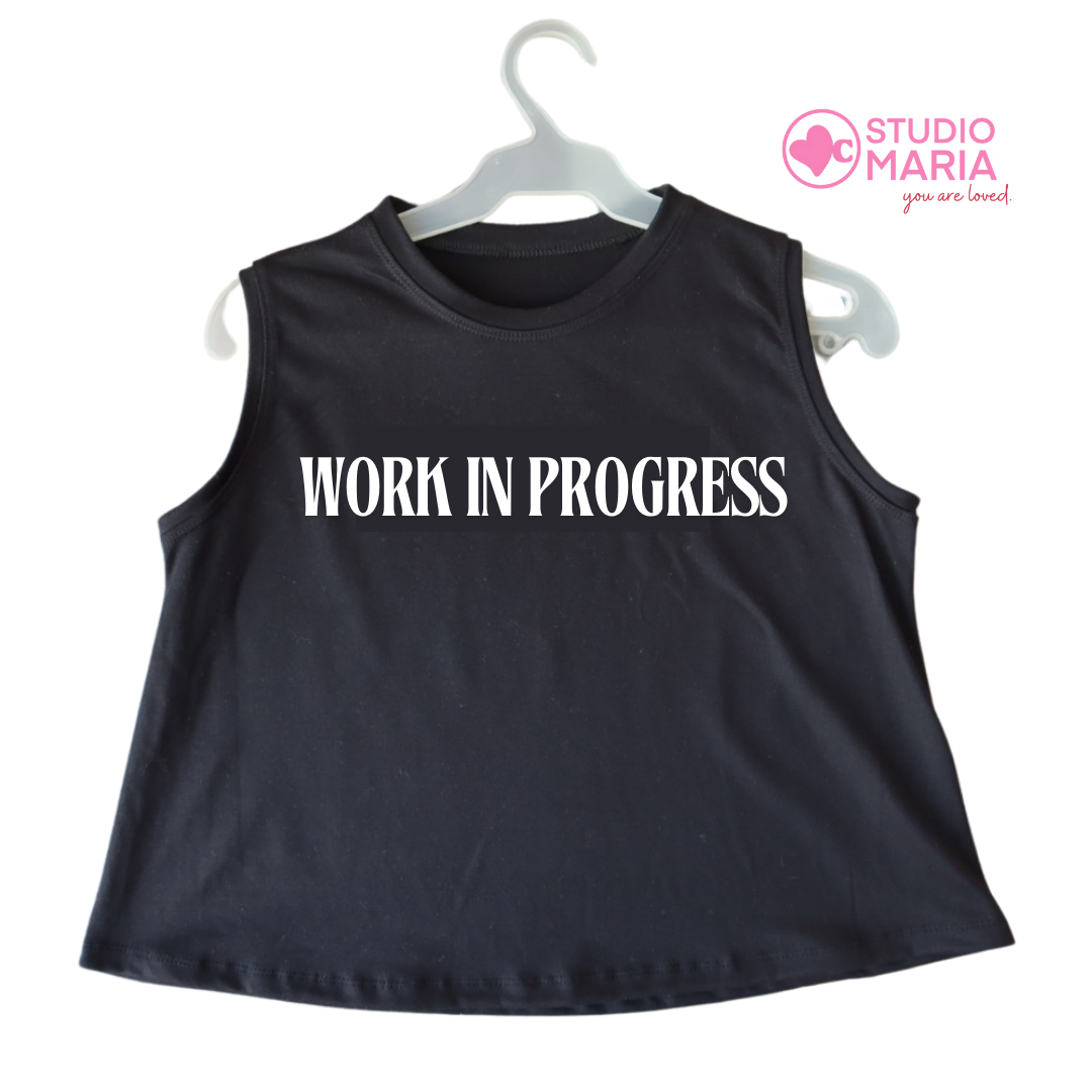 Work in Progress Mom Statement Muscle Tee Summer Crop