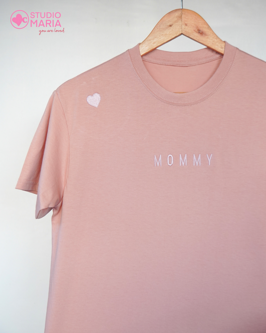 Mommy Heart Embroidered Mom Statement Shirt