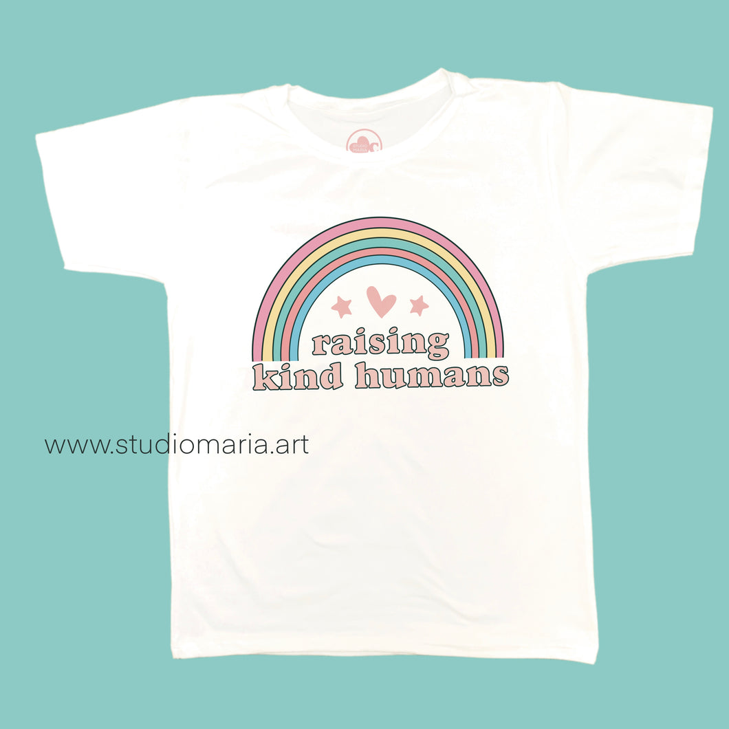 Pastel Rainbow Raising Kind Humans Mom Statement Shirt