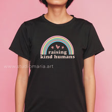 Load image into Gallery viewer, Pastel Rainbow Raising Kind Humans Mom Statement Shirt
