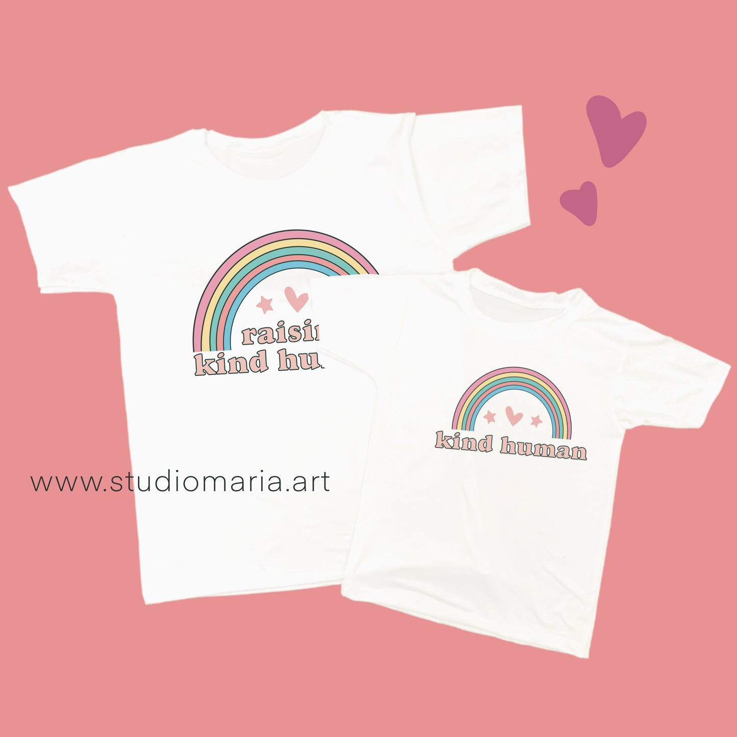 Pastel Rainbow Raising Kind Humans / Kind Human Mommy and Me Shirt Set